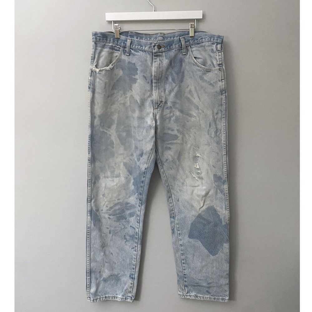Vintage 90s Mens Rustler Jeans 40 X 32 Faded Distressed Bleached Light Med. Wash